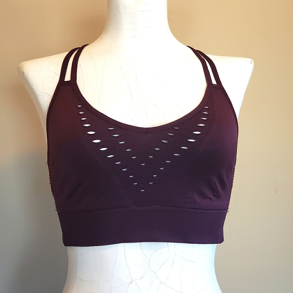 VICTORIA SECRET Sport BRA Criss Cross back detail Super Stretch Burgundy MED